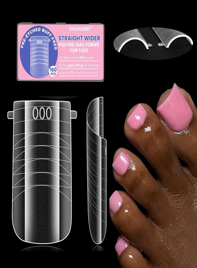 SINOKAME Wide Pre-etched Square Toe Dual Forms for Polygel,SINOKAME Poly Gel Toenail Forms Molds Extension Reusable,No File Needed,16 Sizes (000-13) with French Guidelines for Salon Home DIY,160Pcs - Image 1